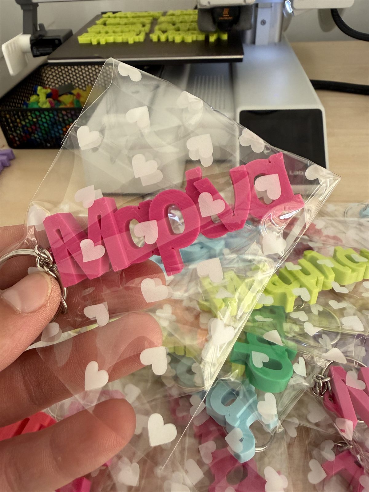 Packaged personalised name keychains ready for gifting – Cyprus