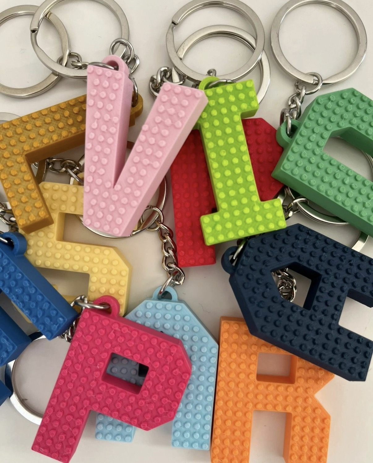 Brick-style letter name keyrings – personalised gift Cyprus