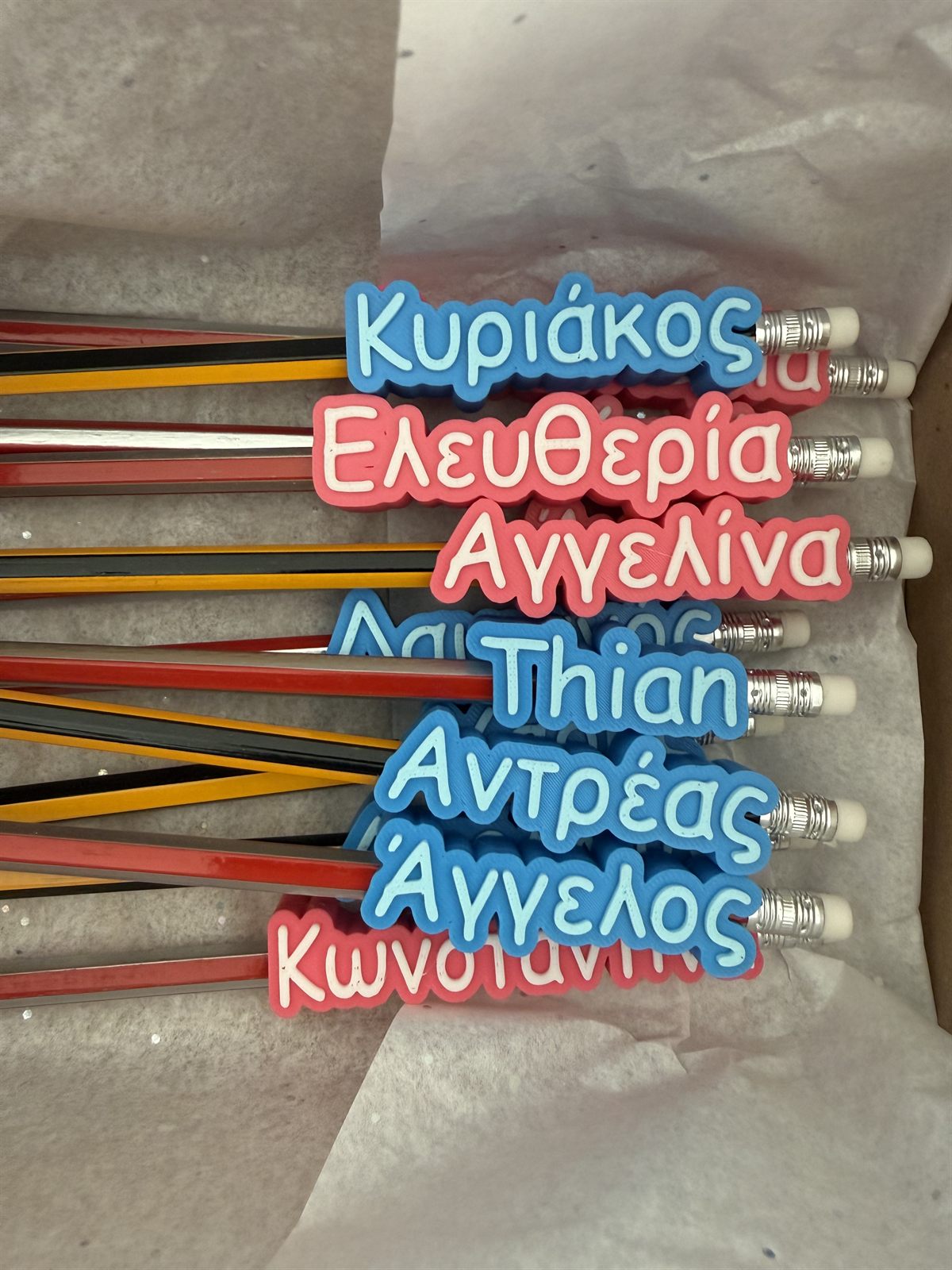 Colourful pencils with Greek names – personalised school and party gift Cyprus