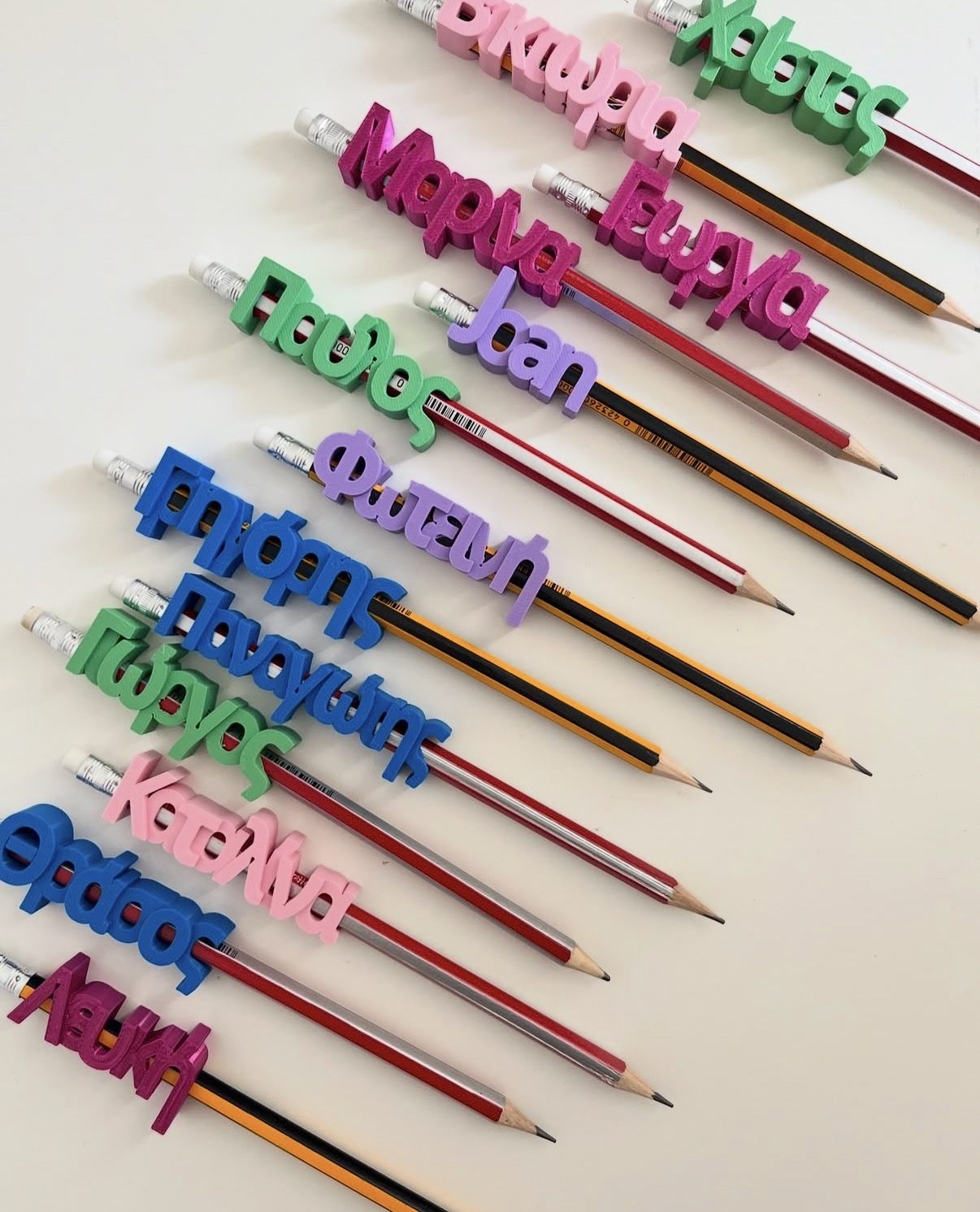 Greek name pencil toppers – personalised school gift Cyprus